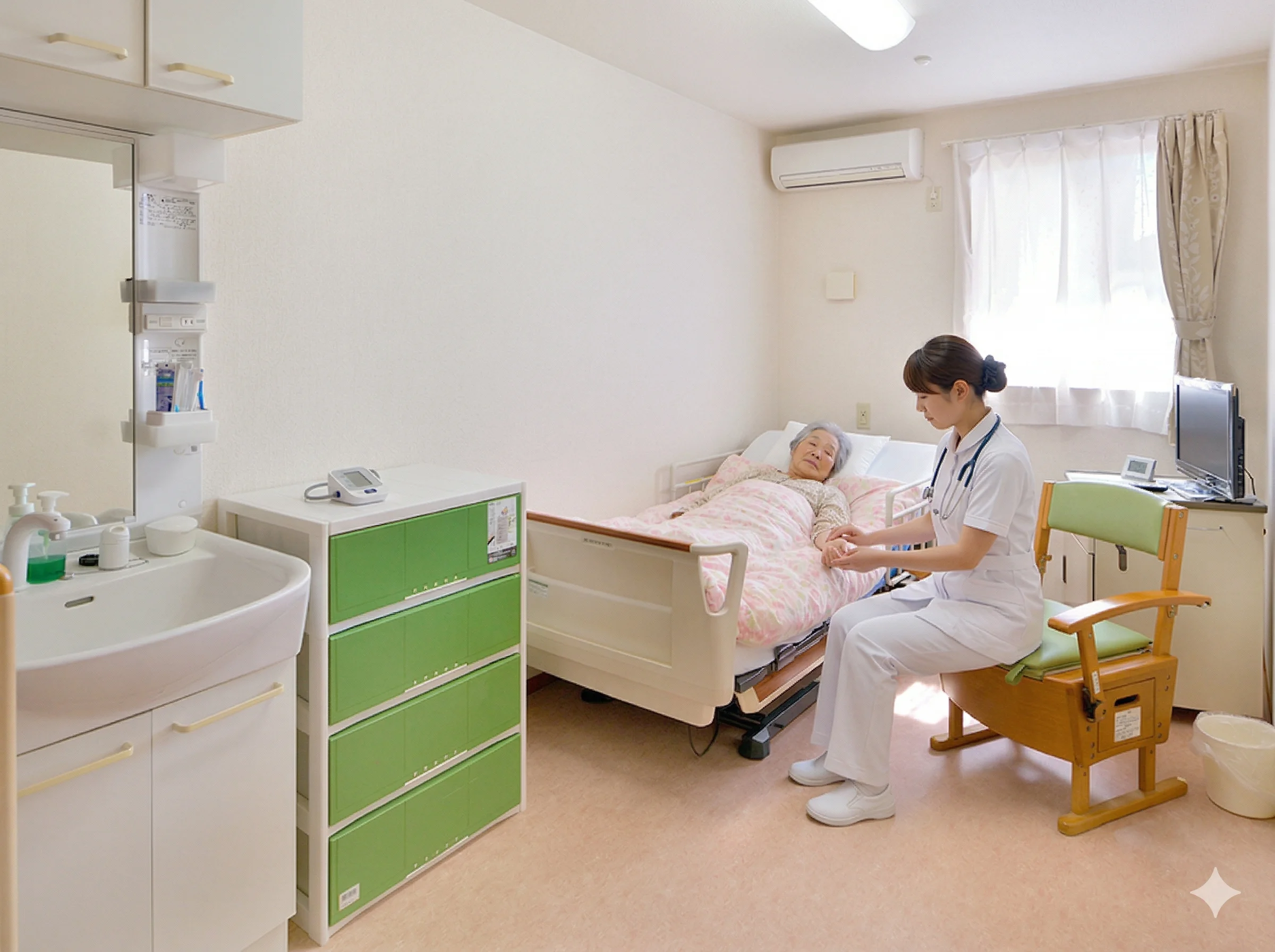 スタッフが入居者をケアしている様子